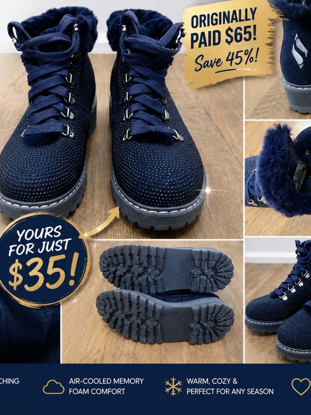 Skechers Navy Blue Faux Fur Lined Ankle Boots